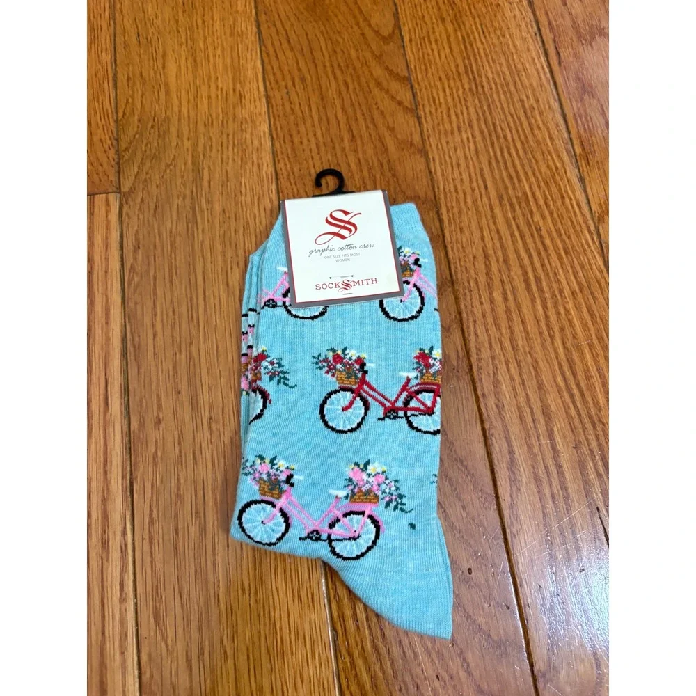 Socksmith Floral Cruiser Blue Heather Graphic Cotton Crew Socks WNC3508-BHT NEW